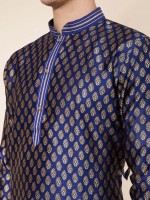 Royal Blue Jacquard Silk Readymade Kurta Pajama